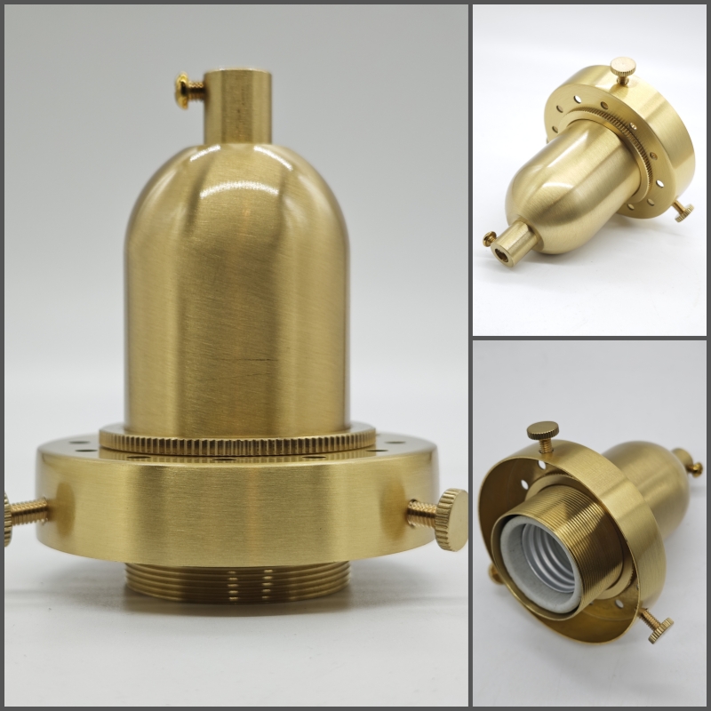 Edison DIY lamp holder for shade Pure brass material vintage threaded Socket Bulb Fitting E27 UL/CE lighting copper base: Yellow / 2G7
