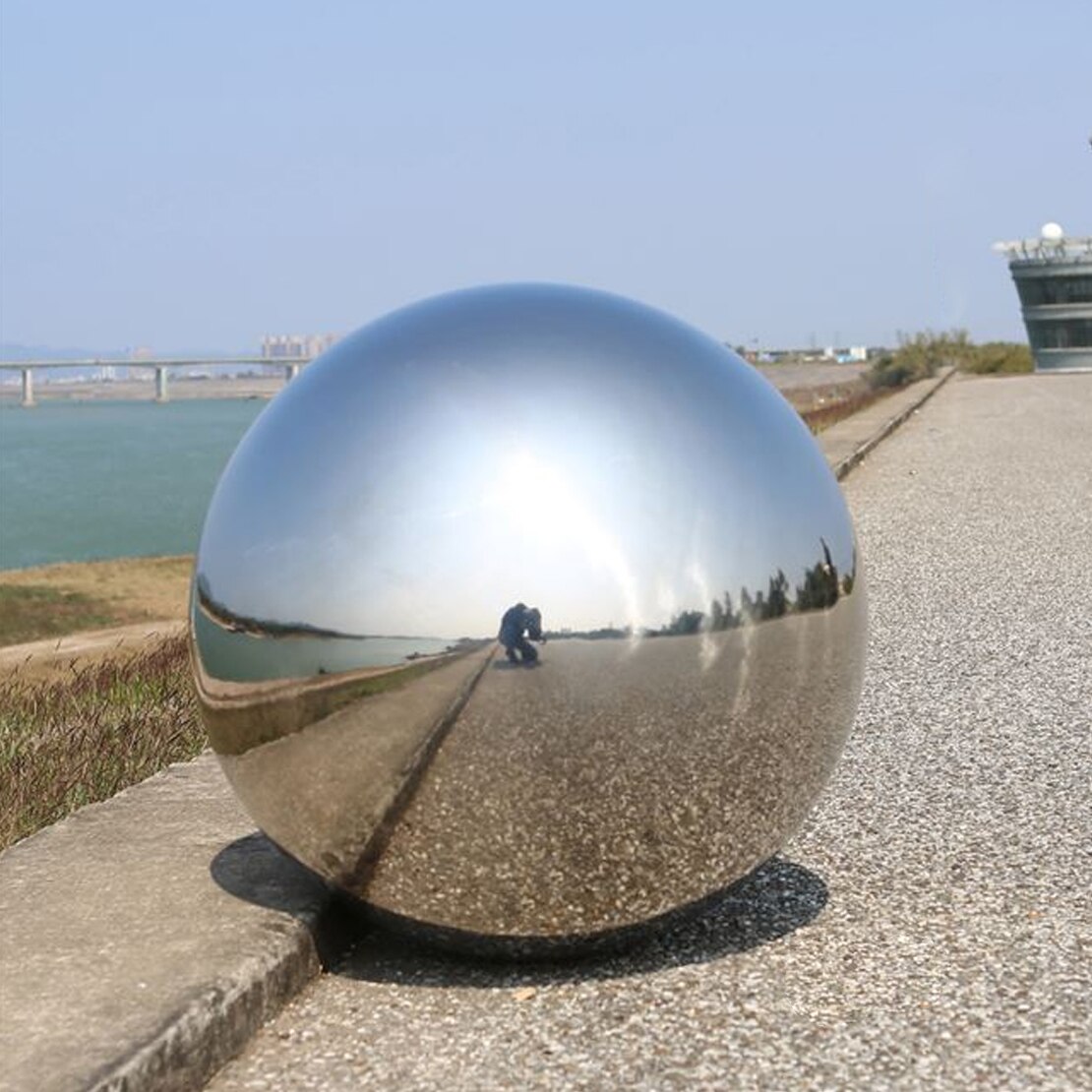 Silver 250mm Stainless Steel Mirror Sphere Hollow Ball Large Home Garden Ornament Decor