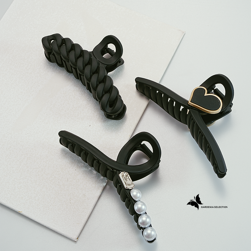 Clip de agarre negro mate en la parte posterior de la cabeza del estudiante, clip de tiburón grande estilo universitario, accesorio para el cabello de alto valor