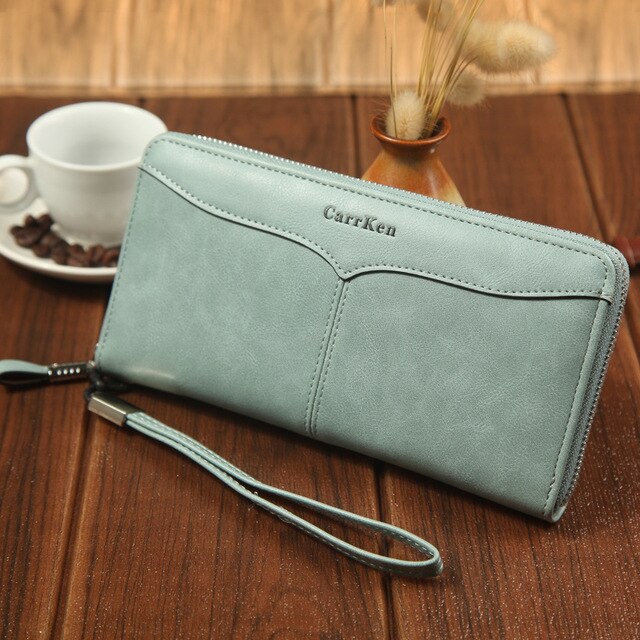 Catei Karrui Men's wallet business casual large-capacity clutch bag soft oil wax leather multi-card mobile phone bag: 006-3light blue