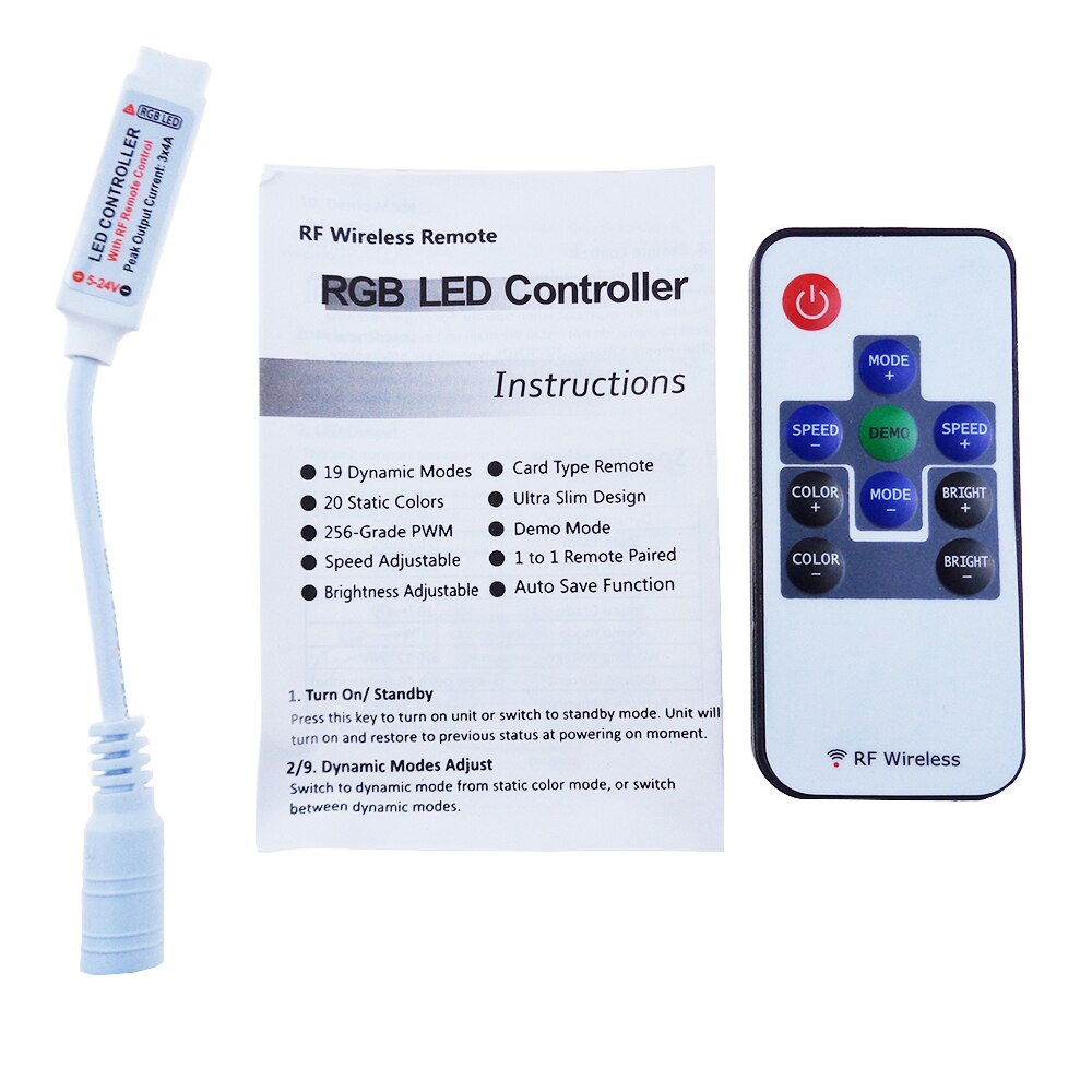 RGB controller RF wireless remote DC5-24V 10Key all in stock mini controller dimmer for led strip 5050 3528 3014 fast ship TW