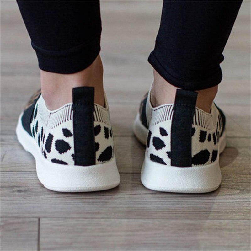 Casual Schoenen Voor Vrouwen Mode Zachte Zool Sokken Schoenen Ademend Vrouwen Sneakers Herfst Luipaard Print Platte Sportschoenen