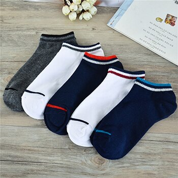 Chaussettes en coton pour hommes, 10 pièces = 5, paires/lot, , , couleur unie, rayures, bateau, décontractées, respirantes, été,: F free color