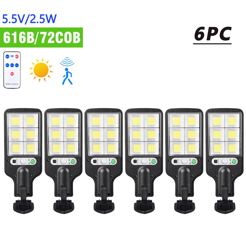 Solar Led Straatverlichting Outdoor Solar Lamp Cob Waterdichte Motion Sensor Beveiliging Verlichting Met Afstandsbediening Voor Huis Tuin Patio Path: 6PC