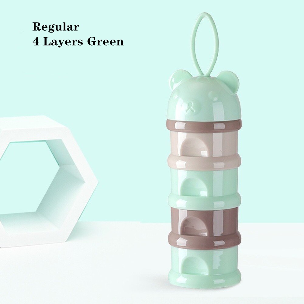 3 Or 4-layers Bear Style Portable Baby Food Storage Box Milk Powder Box Essential Cereal Cartoon Infant Toddle Snacks Container: Regular-Green-4