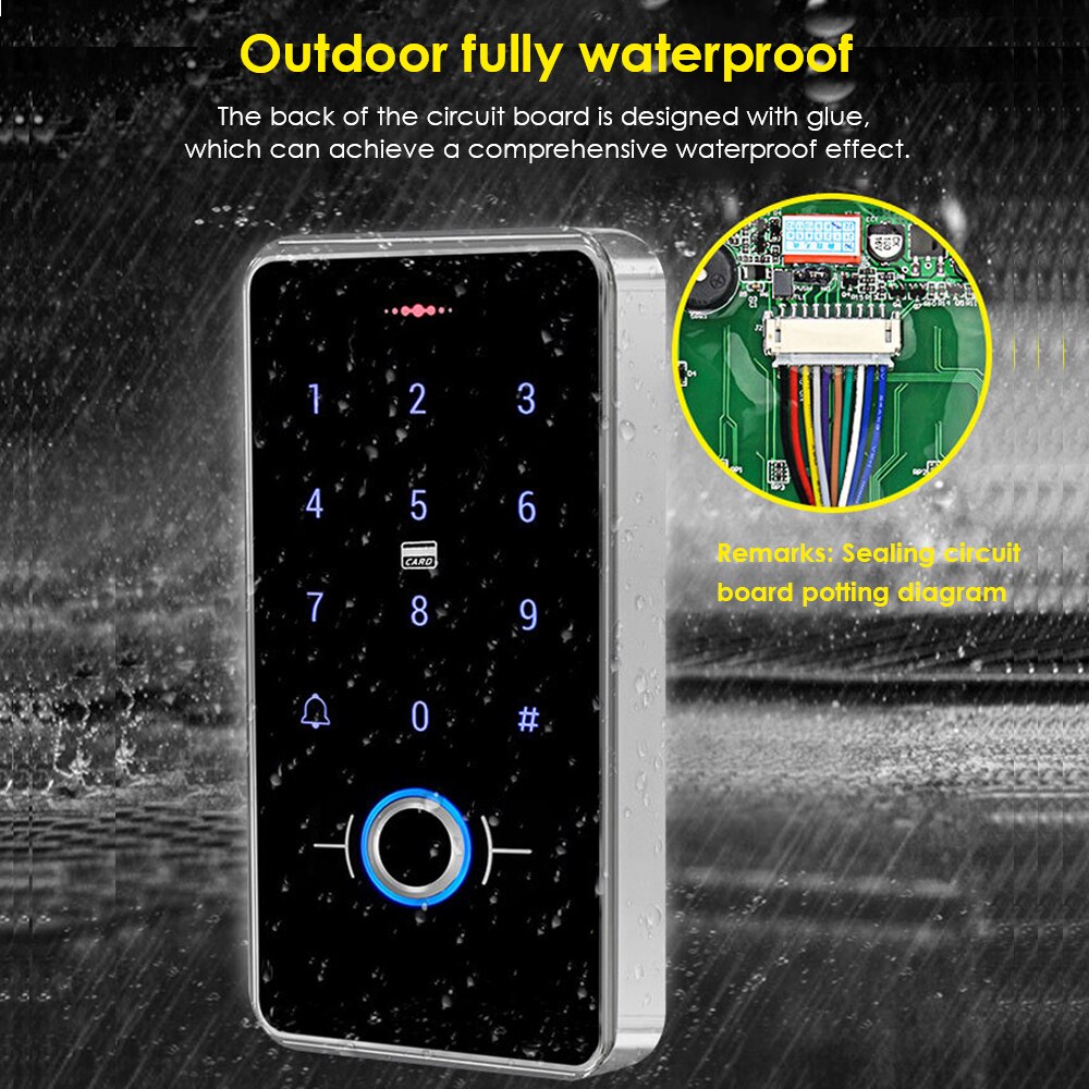 IP68 Waterdicht Vingerafdruk Standalone Toegangscontrole 13.56Mhz Proximity Kaart Backlight Touch Panel Toetsenbord Toegang Controler