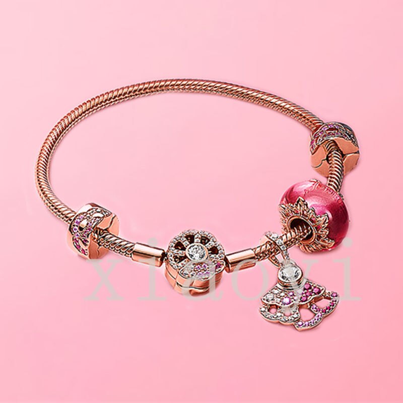RLOPAY Necklace Earrings Bracelet Set - Rose Gold Plated Silver - Zircon - Irregular Shape - Romantic Gift