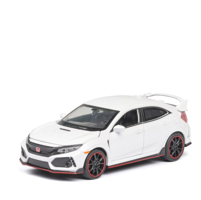 Toy 1:32 HONDA CIVIC TYPE-R Diecasts &amp; Vehicles Metal Car Model Sound Light Toys For Children Christmas Collection: White No Box