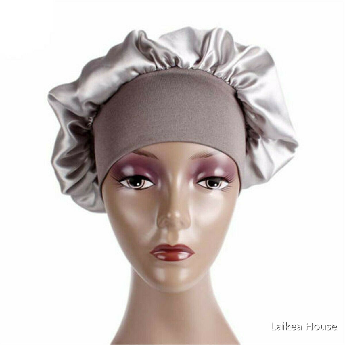 Silk Satin Night Sleep Cap Hair Bonnet Hat Head Cover Wide Band Adjust Elastic Hats For Household Fashionable Pure Supplies