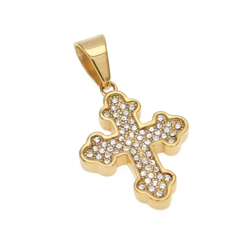 Hip Hop Stainless Steel Auspicious Cloud Corner Cross High Grade Ice Out Rhinestone Necklace Men Jewelry