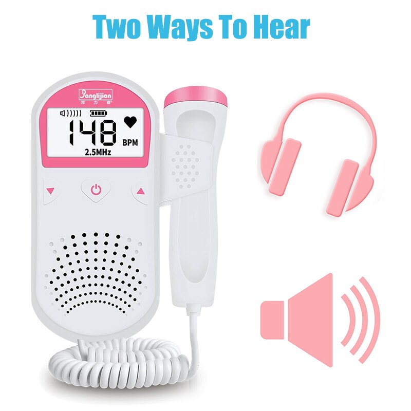 Portable LCD Fetal Doppler Ultrasonic Baby Monitor Home Pregnancy Baby Heartbeat Detector Digital Portable Radiation Free