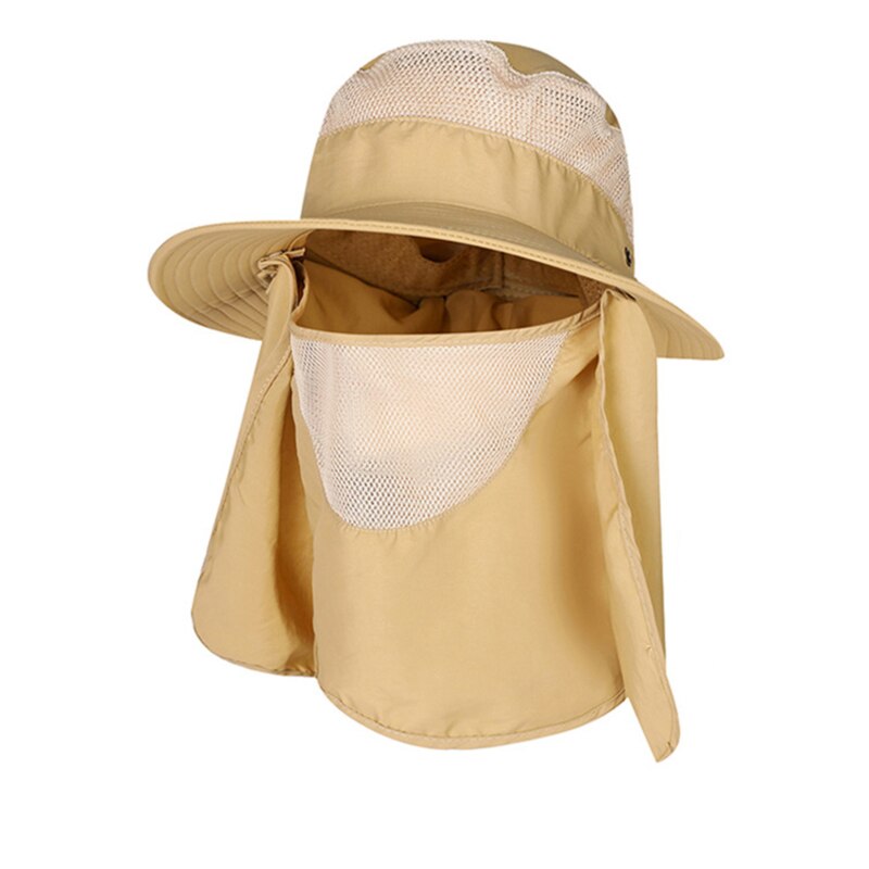 Summer Quick dryng Sun protection fisherman cap withFace Neck protection outdoor fishing bike removable Three-use men Visor hat: Khaki