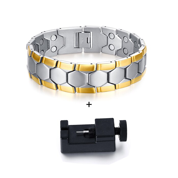 Winterse voetbalstijl armband voor heren goudkleurige energie germanium magnetische armband heren roestvrijstalen schakelarmbanden: Zilvergouden gereedschap