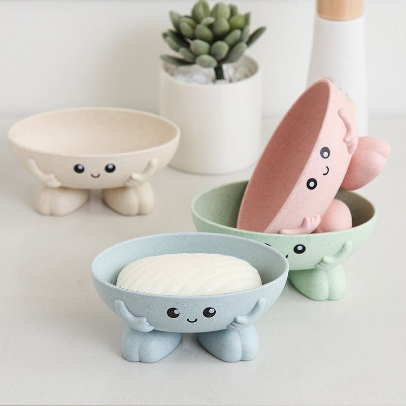 Porte-savon boîte à savon paille de blé salle de bain douche fournitures drainant outil cuisine dessin animé forme antidérapant