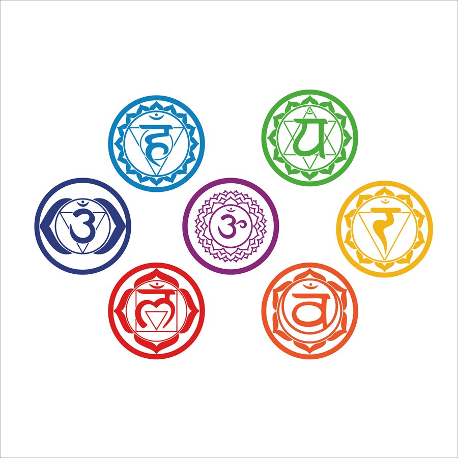 7pcs/set Chakras Vinyl Wall Stickers Mandala Yoga Om Meditation Symbol Wall Decals for Home Living Room/Yoga Studio Decoration: 10mm