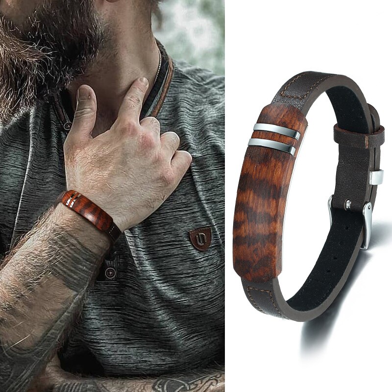 ROSEWOOD – BRACELET en cuir réglable pour hommes, bijoux HIPSTER