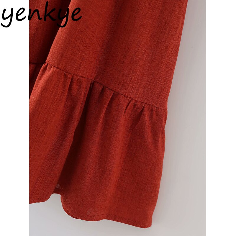 YENKYE Spring Women Solid Cotton Dress Female Square Neck Half Sleeve Casual Dress Short Vestido