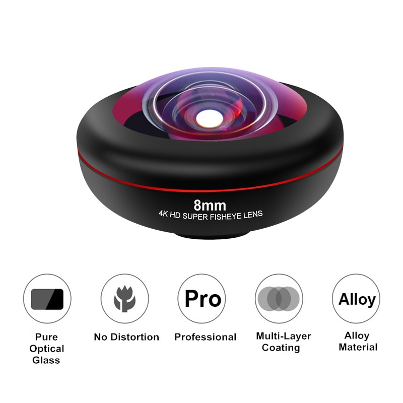 Lente de ojo de pez súper sin distorsión 238 grados 0.2X marco completo gran angular lente de teléfono inteligente Universal para iPhone Android nivel SLR
