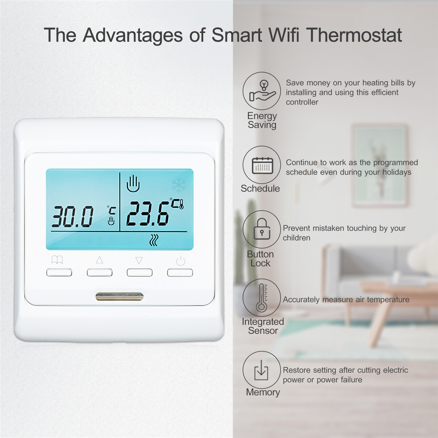 Programmable Smart Thermostat for Water Heating Turn On/Off Actuator Buit-in Sensor with Backlight Digital Temprature Controller