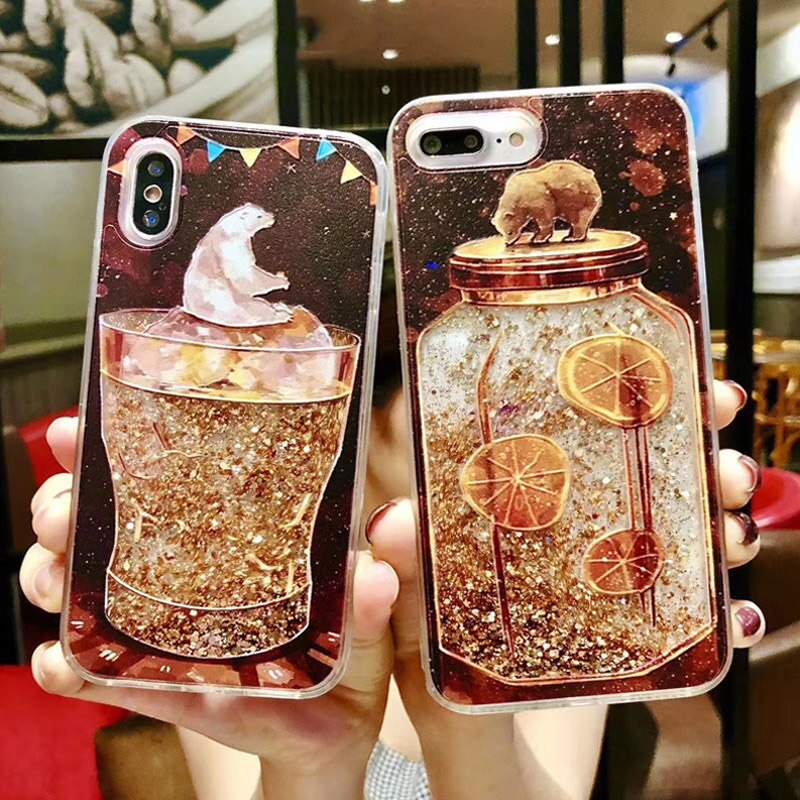 Funda de arena movediza para iPhone X 7 para iPhone 6 6s Plus XR XS Max 11PRO funda de teléfono de flamencos Bling dinámico corazones de amor contraportada