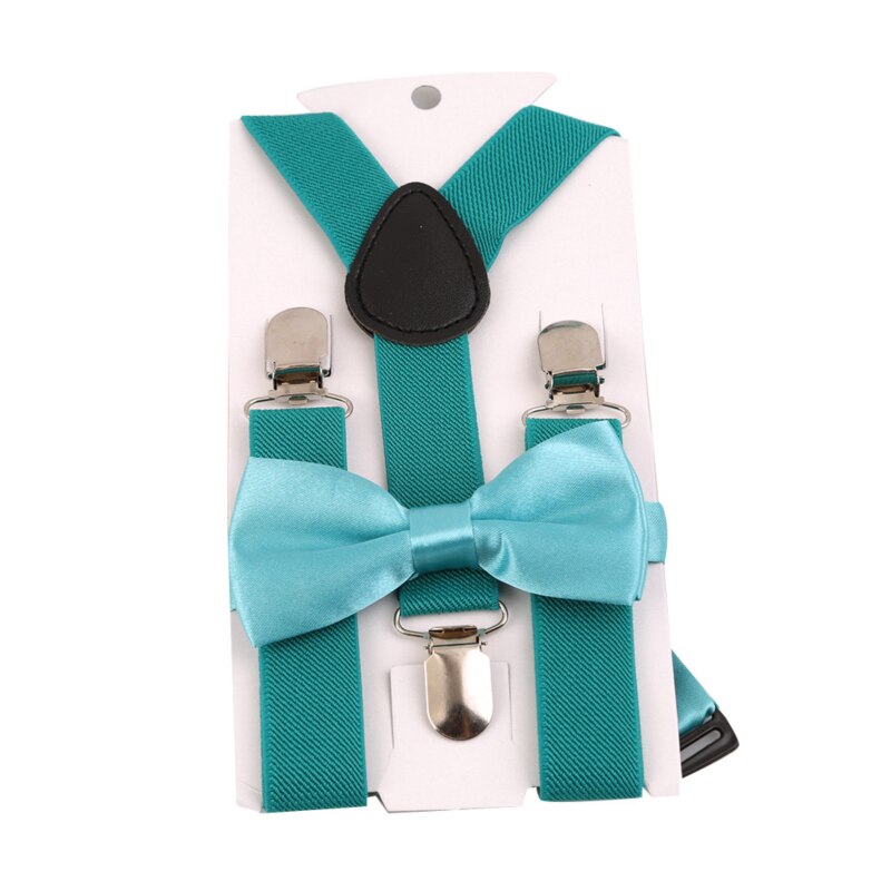 Kids Suspenders With Bowtie Children Bow Tie Set Boys Braces Girls Adjustable Suspenders Baby Wedding Ties Accessories: Peacock blue