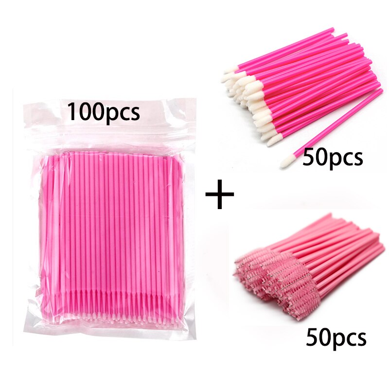 200Pcs Roze Mascara Wands Lipgloss Wand Borstel En Wimper Cleaning Micro Applicator Set 3 In 1 Eye Lash makeup Tools In Bundel