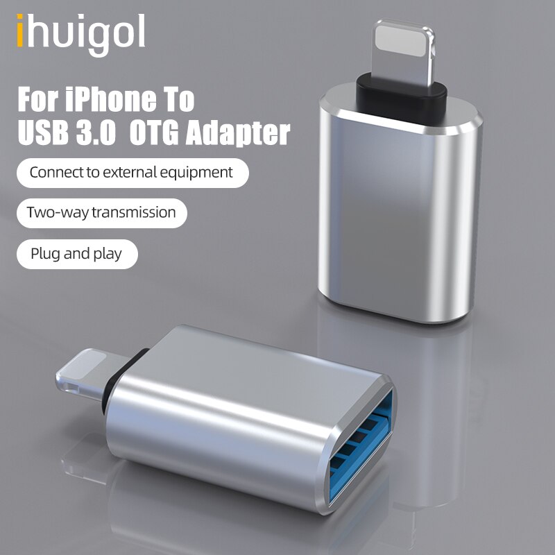 ihuigol OTG Adapter For iPhone 11 Pro Max USB 3.0 to Lighting Converter For iPad iOS 13 12 Data Camera U Disk Phone Accessories: Silver