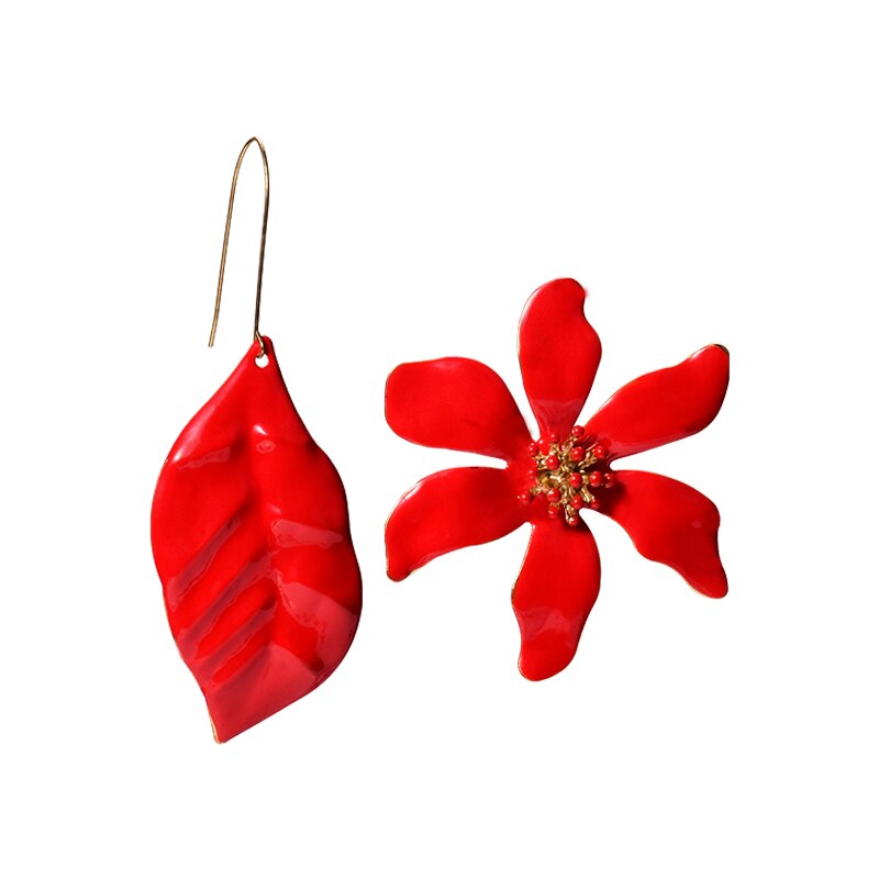 Za atacado novo brinco de metal cozido flores em forma de pendurar, joias finas acessórios para presente de natal: Red