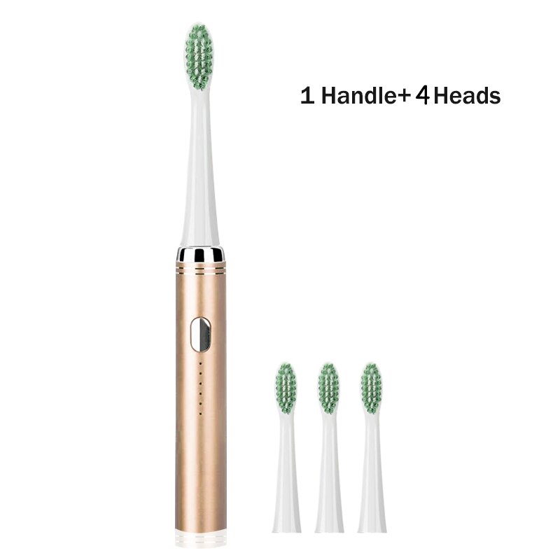 Ultrasonic Electric Toothbrush Adult Set Stainless Steel Waterproof Powerful Electric Toothbrush Sonic USB Charger Whitening: gold 4 heads