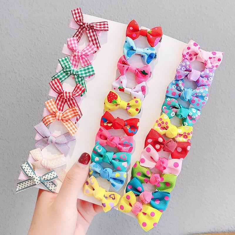 Barrettes avec nœud pour bébé fille, 10 pièces, ruban, Clips à pois rayés, Plaid, épingles à cheveux, accessoires pour enfants