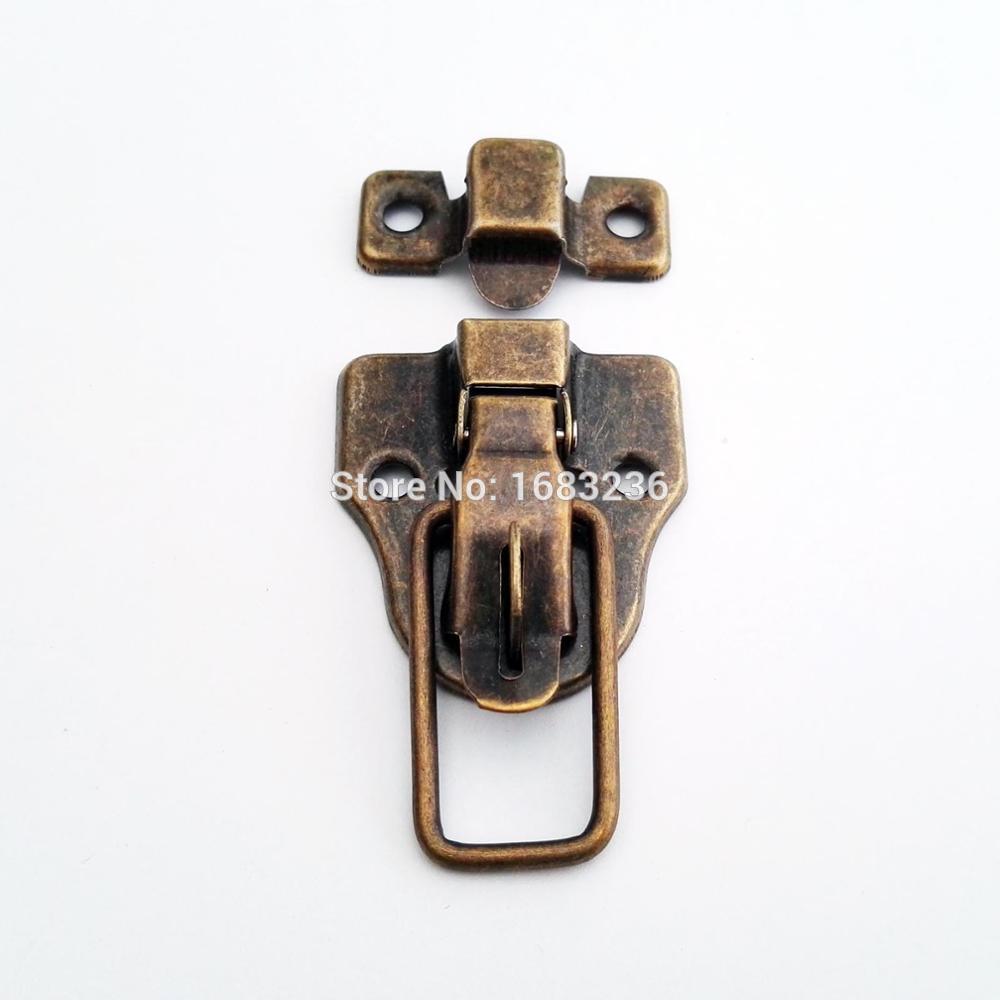 Antik messing sølv kraftig låsbar bagagerumsknapfang smykker kiste træ vinæske sag kuffert hasp lås lås 40 x 63mm