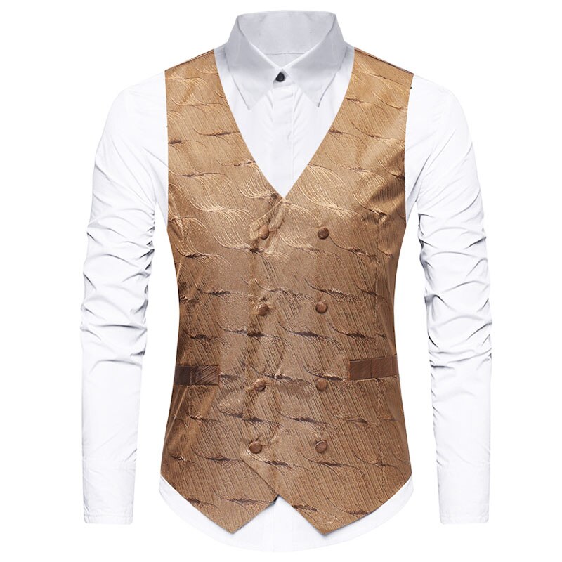 Shinny Welle aufbringen Gedruckt Männer Anzug Weste Hochzeit Party Prom Mens Kleid Weste Zweireiher lässig schlank passen Westen für männer: Gold / USA S