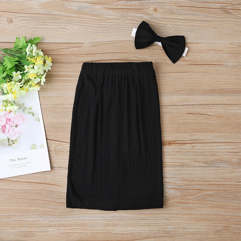 Baby Kids Meisjes Effen Kleur Rok + Bow Haarband Zomer Mode Wilde Peuter Meisjes Tas Hippe Rok