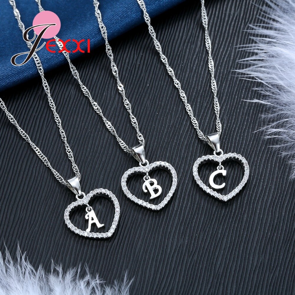 Buchstabe A bis Z Herz bilden Anhänger Halskette Ohrringe setzt Für Hochzeit Engagement Schmuck Echt 925 Sterling Silber Schmuck