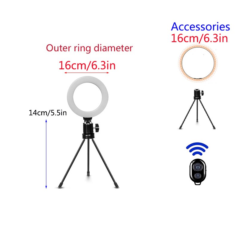 Led Selfie Ring Licht Cirkel Vullen Licht Dimbare Lamp Trepied Make Fotografie Ringlicht Telefoon Standhouder Statief: Type5-6in light