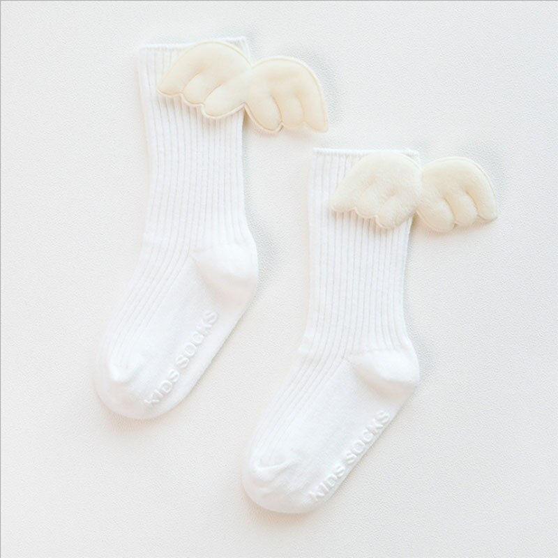 Kolanówki dla dziewczynek, krótkie skarpetki robić kolan dla dzieci, maluchów, bawełniane, ze skrzydełkami aniołka, cukierkowy kolor, na lato/jesień: biały / 6-12month