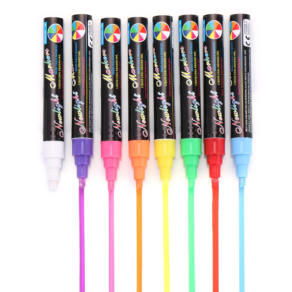8 stk/sett neon farge flytende kritt markør penner tavle glass vindu vendbar neon penn fargerik grafisk tegning signatur penn