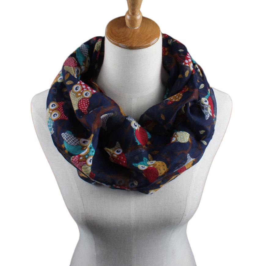 Feitong pañuelo foulard mujeres anillo Bufandas femenino patrón de búho impresión Echarpe para Mujer chal Wrap Bufandas Mujer invierno bufanda: Azul