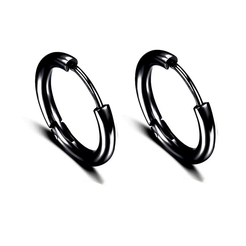1 paire de boucles d'oreilles créoles noires en acier inoxydable pour hommes et femmes, Triangle Huggie carré rond géométrique