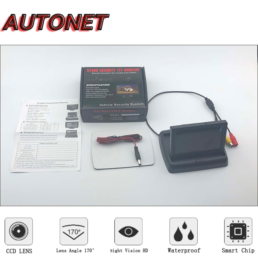 AUTONET In Car-Pantalla de 4,3 "TFT Monitor LCD/Digital a Color, pantalla de cámara trasera, abrir y cerrar plegable, 16:9 NTSC PAL 12V RCA