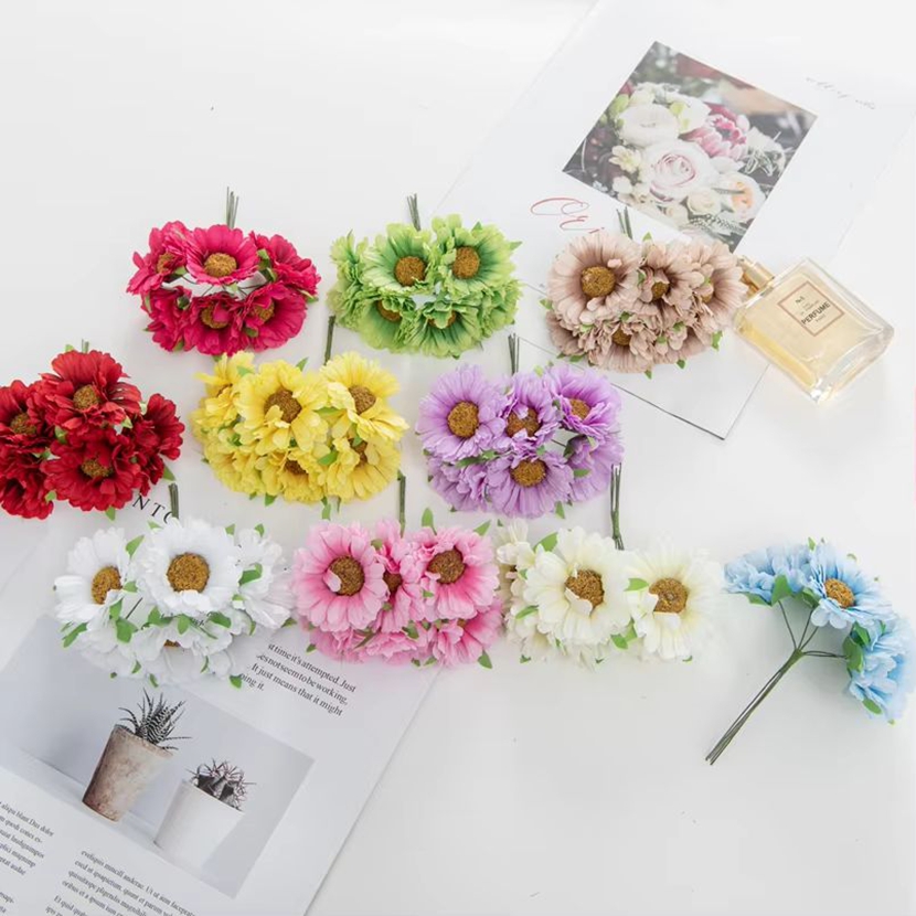 Kunstige blomster festival hjemdekorasjoner rom bryllup dekorativ krans silke tusenfryd gerbera gjør-det-selv-eske utklippsbok bil