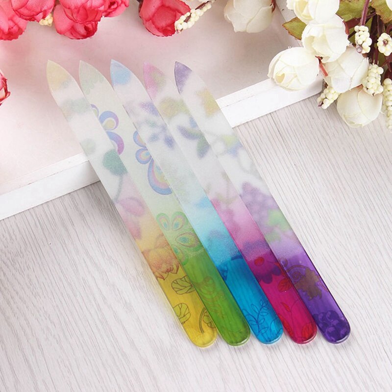 1 st Stempelen Bloem Glas Nagelvijl Buffer 14 cm Manicure Nail Art Praktijk Tool Willekeurige Patroon