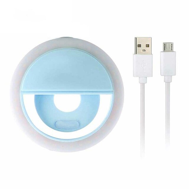 Selfie LED Ring Flash Lumiere Telephone Portable Mobile Phone Fill Light Clip Lamp For iPhone telefoon lens lampka do telefonu: blue