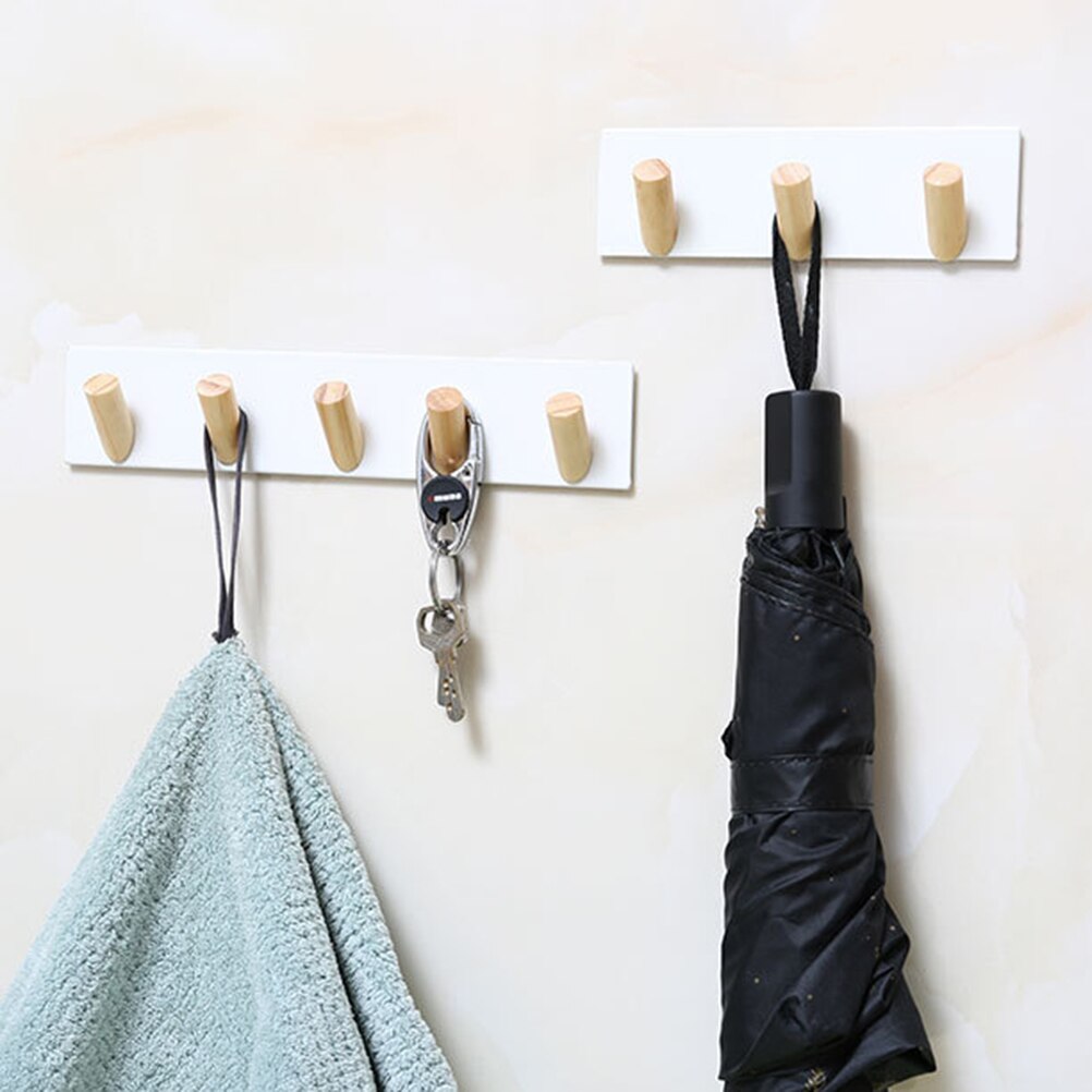 3 5 Hooks Iron Rack Board Key Storage Board Wall Mounted Hanging Hooks Coat Hooks Bedroom Wooden Wall Hanger Home Cloth Hanger