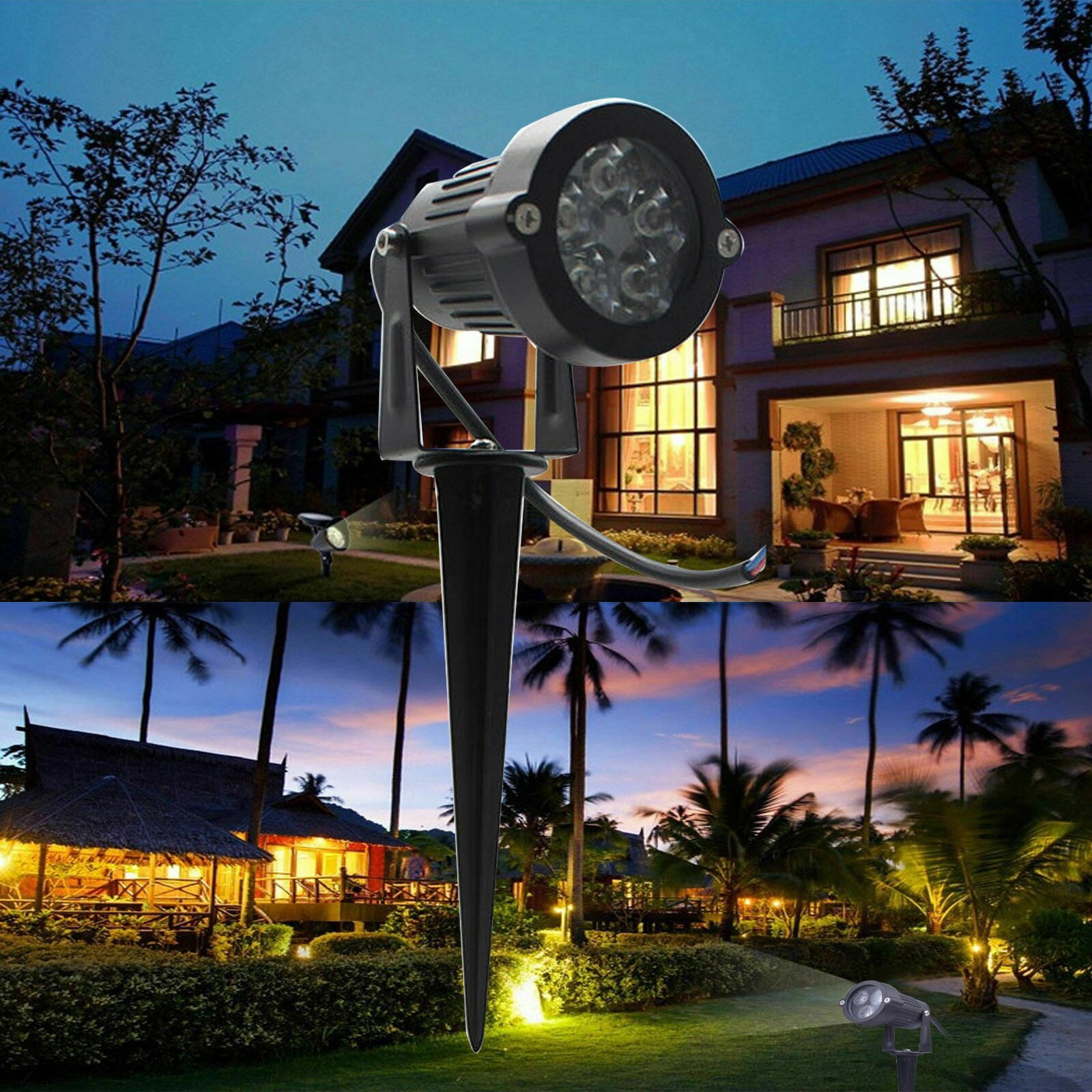 Projecteur LED Imperméable Conforme à la Norme IP65, Lumière Verte, Bleue, Rouge, Blanche et Chaude, Idéal pour un Jardin, une Cour, un Sentier ou un Paysage, 15/12/9W