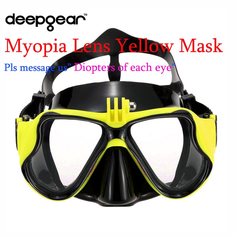 Deepgear scuba diving mask Deep sea dive mask Underwater swimming snorkel gears Top black silicon adult camera mount scuba mask: Myopia Yellow Mask