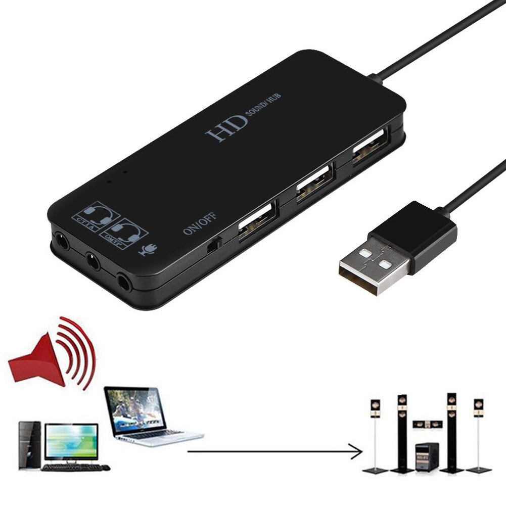 7.1 Channel USB2.0 Hub External Sound Card Stereo Audio Adapter Computer Audio 1 Into 2 Converter Multi-Jack Meet The Demand