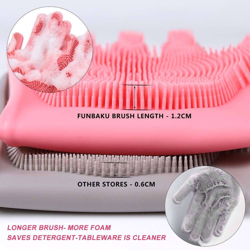 1 paire Silicone vaisselle lavage gant avec brosse de nettoyage cuisine ménage lavage gant 100% alimentaire vaisselle gants
