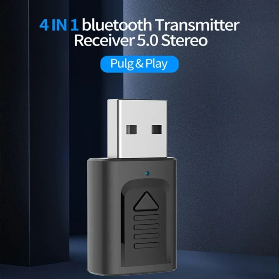 PzzPss USB Bluetooth 5.0 4-IN-1 Adapter (Tx/Rx) - Wireless Audio Dongle AUX/RCA/USB/3.5mm for PC/TV/Car | Home/Car Stereo