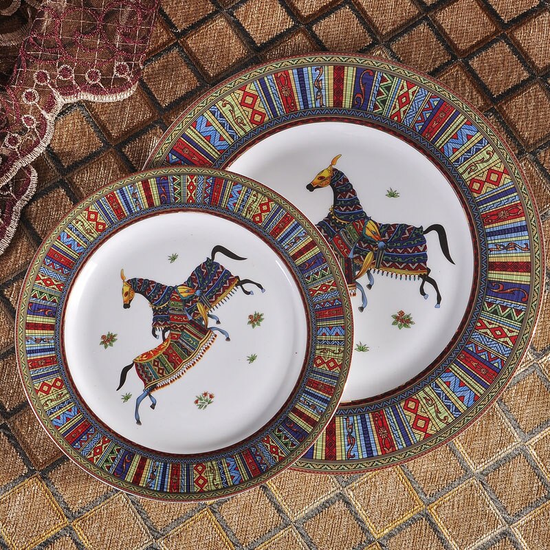 Luxury Porcelain Horse Dinner Plates Bone China Serving Dishes Kitchen Tableware Ashtray European Coffee Cup Saucer